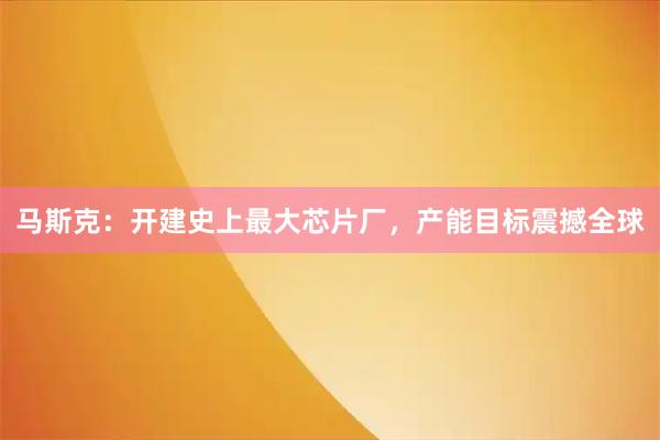 马斯克：开建史上最大芯片厂，产能目标震撼全球